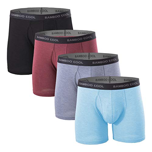 BAMBOO COOL Men’s Underwear boxer briefs Soft Comfortable Bamboo Viscose Underwear Trunks (4 Pack) (M, long boxer briefs)