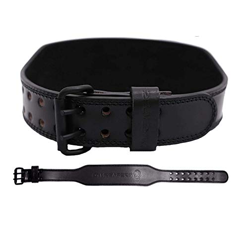 Gymreapers Weight Lifting Belt - 7MM Heavy Duty Pro Leather Belt with Adjustable Buckle - Stabilizing Lower Back Support 4 Inches Wide For Weightlifting, Bodybuilding, Cross Training (Black, XX-Large)