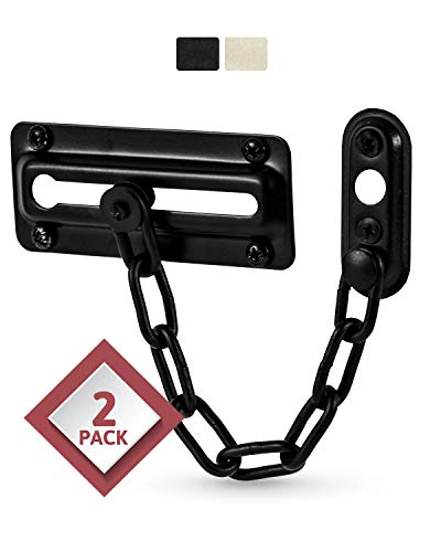 Jack N’ Drill Chain Door Guard with Lock - 2 Pack Chain Lock Door Guard, Sturdy & Rust-Resistant Steel Chain Locks for Inside Door and Extra Front Door Lock, 100% Child Safe (Black New)