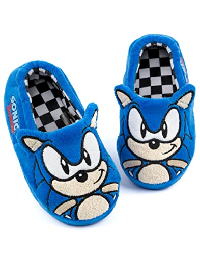 Sonic The Hedgehog Slippers Kids Plush Embroidered Face 3D Character Shoes 12.5 US Big Kid Blue