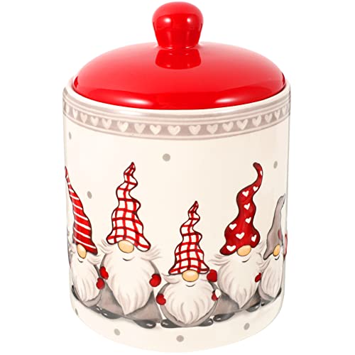 Angoily Christmas Cookie Jars, Christmas Cookie Jars with Lids, Gnome Candy Jar Ceramic Treat Container Tea Can with Lid for Holiday Christmas Decoration Living Room Centerpieces, Cookie Jar