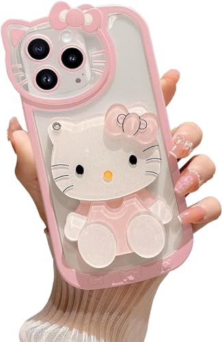 Sevoreqi for iPhone 12 Kawaii Cute Cartoon Phone Case,with Mirror Stylish Cute Girls Phone Case, Pink