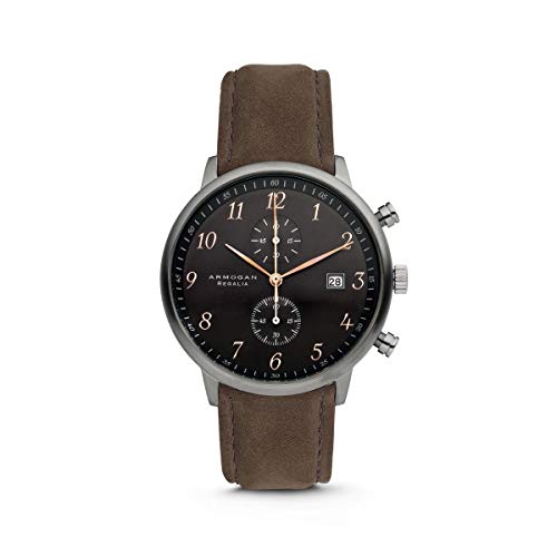 ARMOGAN Regalia - Silver Black S35 - Men's Chronograph Watch Suede Leather Strap