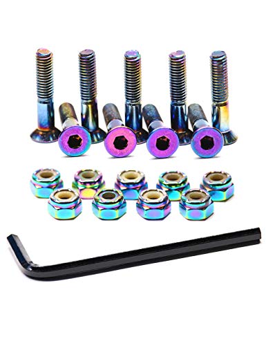 Skateboard Hardware 9PCS Bolts Set Deck Mounting Screws Nuts Hex Key Skate Parts Outfits Dazzling Color Fasteners Longboard Cruiser Best Mounting 1-1/4', 1', 7/8' (1.0)