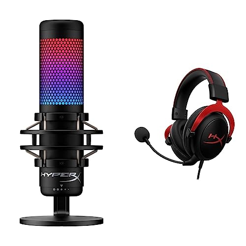 HyperX Cloud II - Gaming Headset, 7.1 Surround Sound – Red & QuadCast S – RGB USB Condenser Microphone for PC, PS4, PS5 and Mac, Anti-Vibration Shock Mount