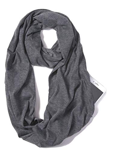 elzama Infinity Loop Solid Color Scarf With Hidden Zipper Pocket For Women - Lightweight Travel Neck Wrap