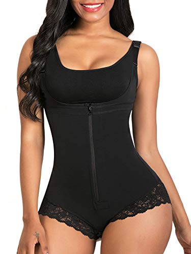 SHAPERX Shapewear for Women Tummy Control Fajas Colombianas Body Shaper Zipper Open Bust Bodysuit,SZ7200-Black-6XL