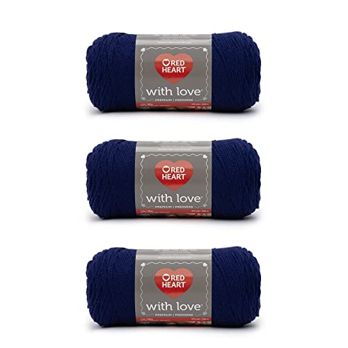 Red Heart with Love Navy Yarn - 3 Pack of 198g/7oz - Acrylic - 4 Medium (Worsted) - 370 Yards - Knitting/Crochet