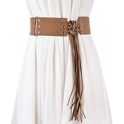 Retro Women Belt Wide Waist Belt Women's Dress Tassel Belt Knotted Decorated Brown