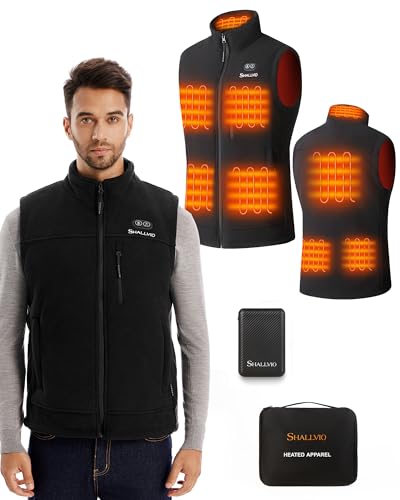 SHALLVIO Men's Fleece Heated Vest with 7.4V 12000mAh Battery Pack Included, 8 Heating Zones Electric Heated Vest for Men