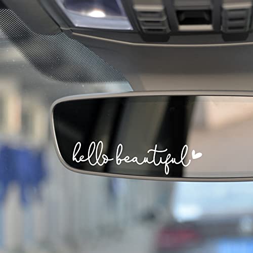 3x Hello Beautiful Rearview Mirror Decal, Vanity Mirror Stickers, Rear View Mirror Vinyl Decal, Car Accessories Gifts, Car Decal For Women, Car Window Decal, Self Affirmations Decal