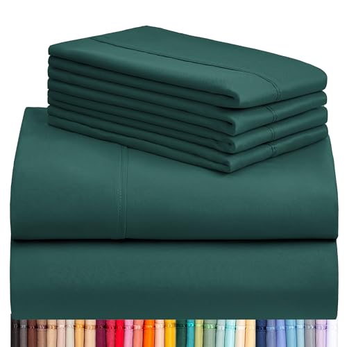 LuxClub 6 PC Queen Sheet Set, Rayon Made from Bamboo Bed Sheets, Deep Pockets 18' Eco Friendly Wrinkle Free Cooling Sheets Machine Washable Hotel Bedding Silky Soft - Emerald Queen