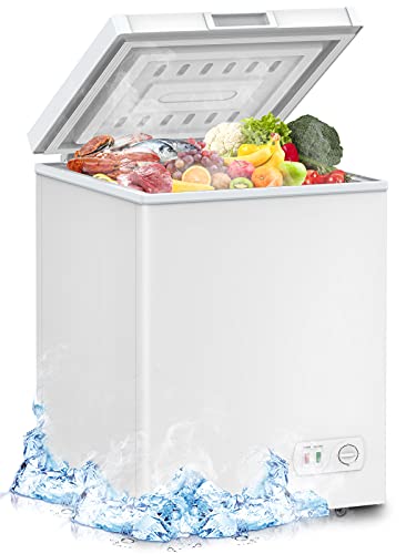LifePlus Chest Freezer, Compact Deep Freezer 7 Adjustable Temperature with Removable Basket, Top Open Door Freezer Upright for Apartment Home (3.8 cu.ft.)