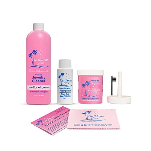 Caribbean Gem Premium Jewelry Cleaner - All Purposes Natural Banana & Coconut Oil Jewelry Cleaning Solution - Ammonia Free & Hypoallergenic Cleaner Solution for Gold, Silver, Rings and Precious Gems