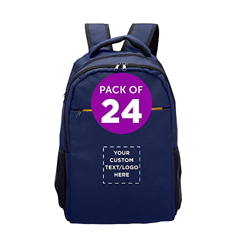 DISCOUNT PROMOS Custom Tempe Backpacks with Laptop Pocket Set of 24, Personalized Bulk Pack - Bring Everywhere You Go, Perfect for Travellers, Employees and for Everyday Use - Navy Blue