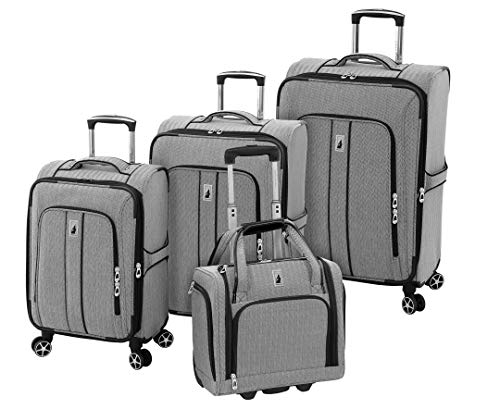 London Fog Newcastle Softside Expandable Spinner Luggage, Black White Herringbone, 4 Piece Set