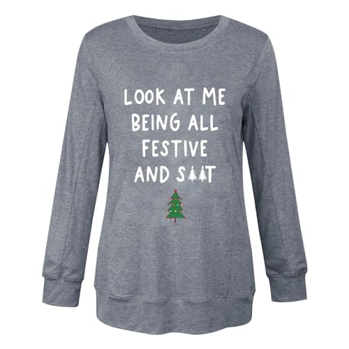  Today 2023 Oversized Hoodies For Womens Fashion Sweatshirt Look At Me Being All Festive And Saat Crewneck 2023 Trendy Causal Tee  Black My Orders Friday Lightning Clearance