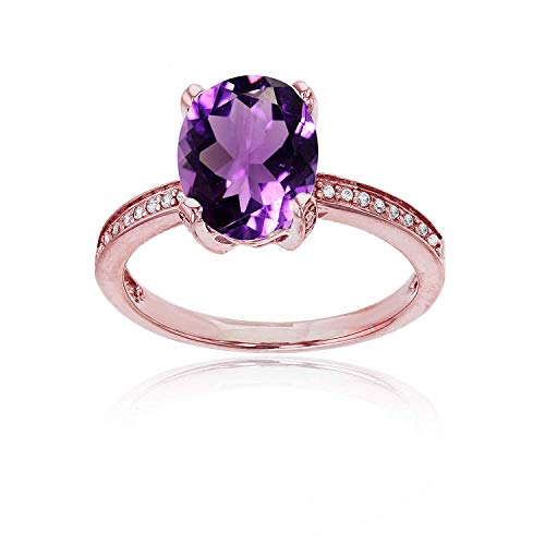 Sterling Silver Rose 1mm Created White Sapphire Channel Set & 10x8 Oval Amethyst Engagement Ring