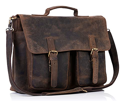 KomalC 18 Inch Leather briefcase Laptop Messenger Bags for Men and Women Best Office Satchel Bag (Messenger Bag)