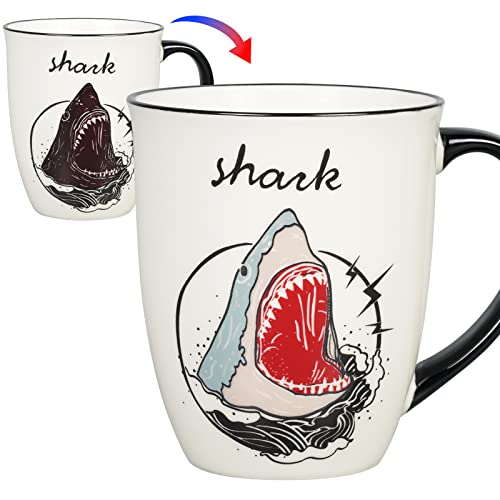 Shark Heat Changing Coffee Mug Cool Color Changing Mug Ceramic Coffee Mug Christmas Gifts for Men Women Black and White