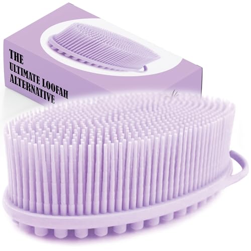 Avilana Silicone Body Scrubber, Gentle exfoliating Body Scrubber That's Easy to Clean, Lathers Well, Long Lasting, and More Hygienic Than Traditional Shower Loofah(S1, Lavender)