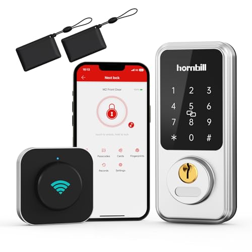 Wi-Fi & Bluetooth Smart Lock, Keyless Entry Smart Front Lock, Hornbill Touch Screen Keypads, App Control, Auto Lock, Compatible with Alexa, Remotely Control (Included G2 Gateway)