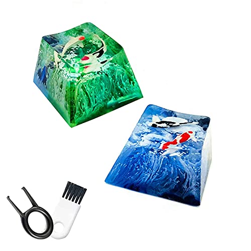 ZHUANMONI Handmade Resin Keycaps Koi Fish Translucent Backlit Resin Key Cap, Suitable for MX RGB Switch Gaming Mechanical Keyboards DIY Replace Set of 2 Delicate Hand Engraved Keycaps Gift