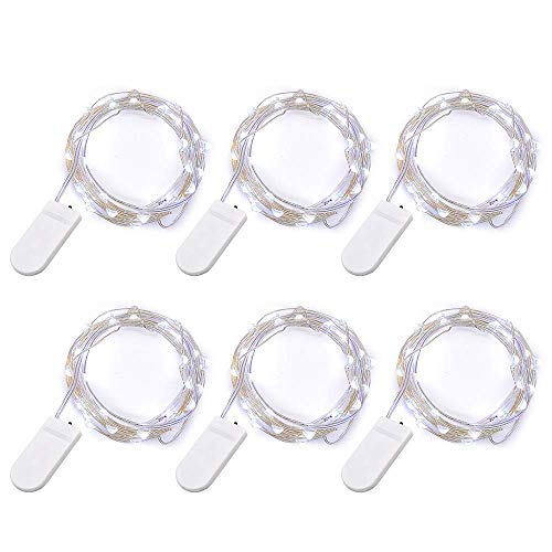 TingMiao Cool White Fairy String Lights Battery Operated Firefly Lights LED Starry Lights 7.2ft 20 LEDs Silvery Copper Wire for Christmas DIY Decoration Wedding Party (6 Pack)
