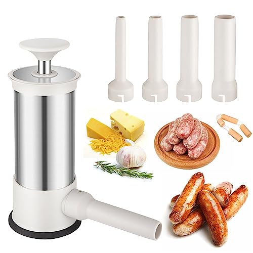 Manual Sausage Stuffers, 2.2-Pound Household Vertical Sausage Makers with 4 Stuffing Nozzles for Homemade Sausage and Faster Ground Meat Filling