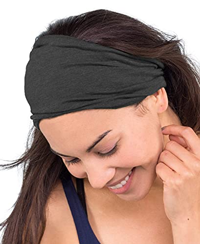 Soul Flower Women's Boho Headband, Raw Edges, Organic Cotton Half Bandeau Accessory, Made in the USA (Black)