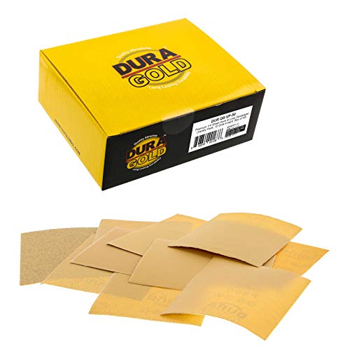 Dura-Gold Premium 80, 120, 150, 220, 240, 320, 400, 600, 800, 1000 Grit 1/4 Sheet Size Gold Sandpaper with Hook & Loop Backing, 5.5' x 4.5', 4 Each 40 Total - Wood Woodworking Automotive, Palm Sanders