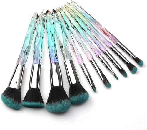 Kingtree Makeup Brushes Set, 10PCS Crystal Makeup Brushes Premium Synthetic Powder Foundation Concealer Eye Shadow Eyeliner Brush, Professional Face Eye Make Up Brushes for Girls Women