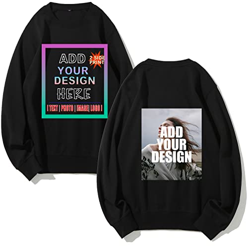 Oucouvip Custom Sweatshirts Personalized Crewneck Pullover for Men Women, Add Your Own Text Design Logo Front-Back Side