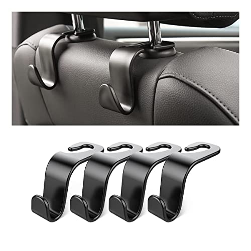 Car Back Seat Headrest Hooks, 4 Pack Black Stylish Back Seat Hanger for Car Handbag Clothes Coats Grocery Bags, Car Interior Accessories (Black2)