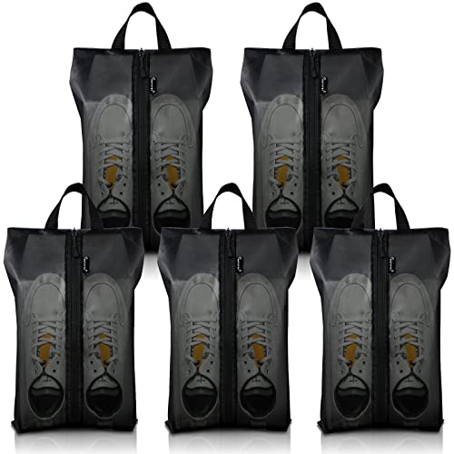 Shoe Bags for Travel, 5 Pack XX-Large Waterproof Shoe Bags for Women & Men, Translucent Design protable Shoe organizer bag for Packing with Sturdy Zipper(Black)…