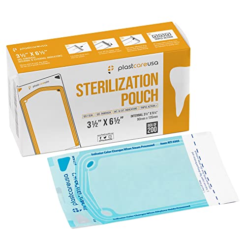 200 3.5 X 5.25 Self Sterilization Pouches for Dental Offices, Autoclave Sterilizer Bags Pouch for Dentist Tools, for Cleaning Tools, 200 Pouches Per Box, 1 Box of Paper Blue Film