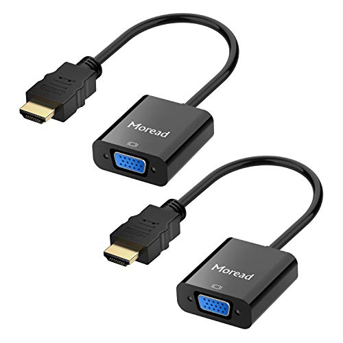 Moread HDMI to VGA, 2 Pack, Gold-Plated HDMI to VGA Adapter (Male to Female) for Computer, Desktop, Laptop, PC, Monitor, Projector, HDTV, Chromebook, Raspberry Pi, Roku, Xbox and More - Black