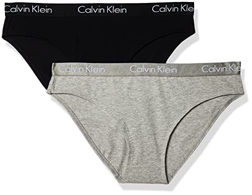 Calvin Klein Women's Motive Cotton Multipack Bikini Panty, Black/Gray Heather, Medium