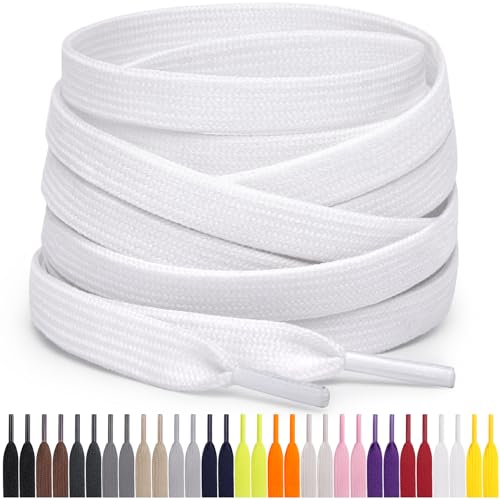 Miscly Flat Shoe Laces for Sneakers, Multiple Lengths and Colors Available (White, 45″ (114 CM))