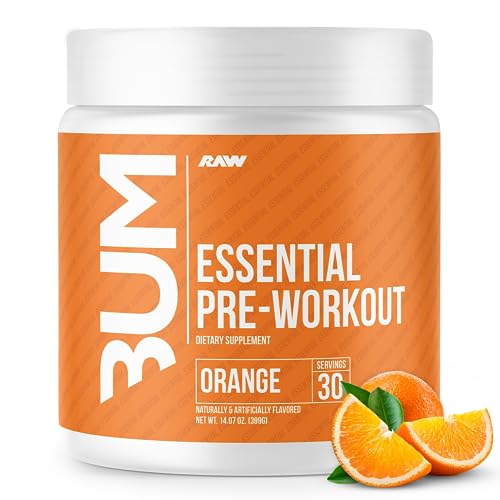 RAW Essential Pre-Workout Powder (Orange) - Chris Bumstead Sports Nutrition Supplement for Men & Women - Preworkout Energy Powder with Caffeine, L-Citrulline, L-Tyrosine, & Beta Alanine Blend