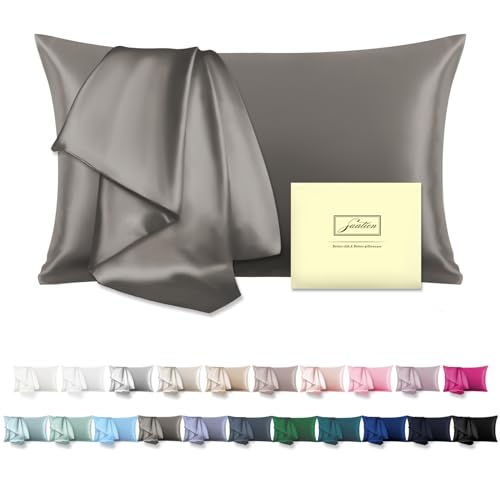 Natural Mulberry Silk Pillowcase with Hidden Zipper for Hair and Skin Standard Size 20'X 26' Soft Breathable Smooth Cooling Pillow Covers for Sleeping(Gray,1Pcs)