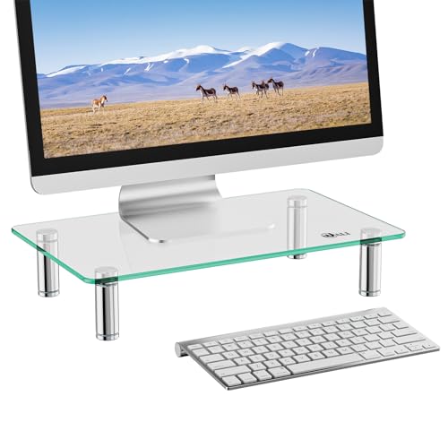 WALI Glass Monitor Stand Riser for Desk,Height Adjustable Computer Monitor Riser, Clear Monitor Stand for Laptop TV Computer Screen, Desk Organization, Office Supplies (GTT001), 16 X 10 inch, Clear