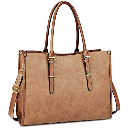 Laptop Bag for Women 15.6 Inch Waterproof Lightweight Leather Laptop Tote Bag Womens Professional Business Office Work Bag Briefcase Large Computer Bag Shoulder Handbag Brown