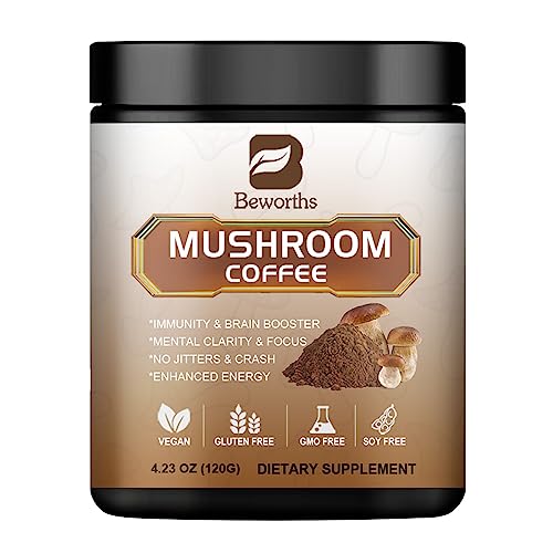 Mushroom Coffee - Lions Mane Mushroom Powder Instant Coffee with Lion's Mane, Reishi, Chaga, Cordyceps, and Turkey Tail - Mushroom Coffee Alternative for Energy, Mental Clarity & Focus, Brain Booster
