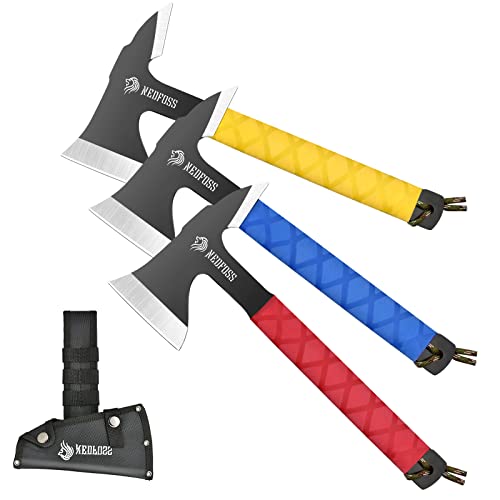 NedFoss Throwing Axes and Tomahawks, Throwing Axe Pack of 3, 11' Full Tang Throwing Axes Set with 3.14 Inch Blades, Tomahawk Axe with Nylon Sheath for Axe Throwing Game, Recreation and Competition