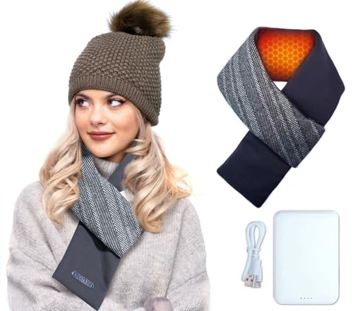 Heated Sacrf Neck Heating Pad, Electric Heating Pad with 5000mAh Pộwệr Bẫnk,Mens Women Scarf Soft Winter Scarves Unisex Cordless Heated Scarf for Indoor and Outdoor