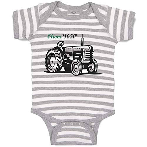 Custom Personalized Baby Bodysuit Old Classic Tractors Funny Humor Funny Cotton Boy & Girl Striped Baby Clothes Stripes Gray White Design Only Newborn