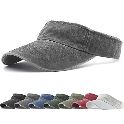 HH HOFNEN Sports Sun Visor Hats Twill Cotton Ball Caps for Men Women Adults Kids (#1 Gray N)