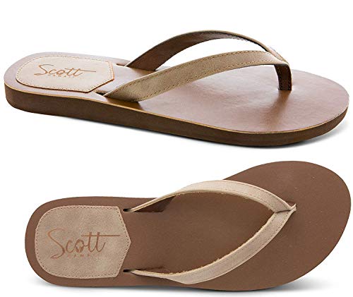 Scott Hawaii Women's Mohala Slipper | Vegan Leather Strap With Stitching Detail | Narrow Width Non-Marking Sandal | All Day Arch Support Comfortable Flip Flops for Ladies