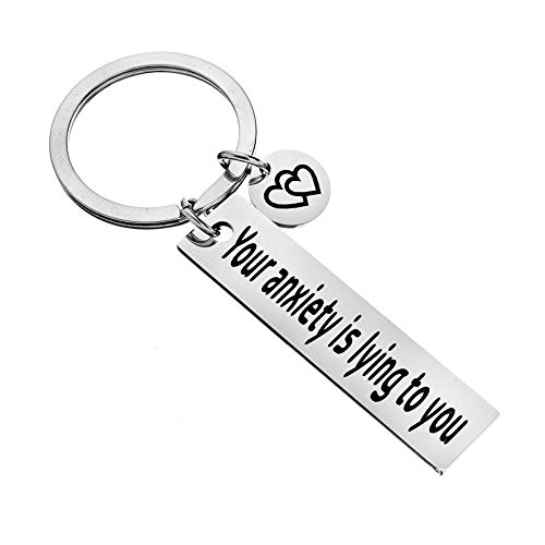 Hibetek Recovery Jewelry Keychain Anti - Anxiety Depression Self Care Stress Relief Birthday Christmas Gifts Mantra Jewelry for Him Her Your Anxiety is Lying to You Jewelry (Silver)